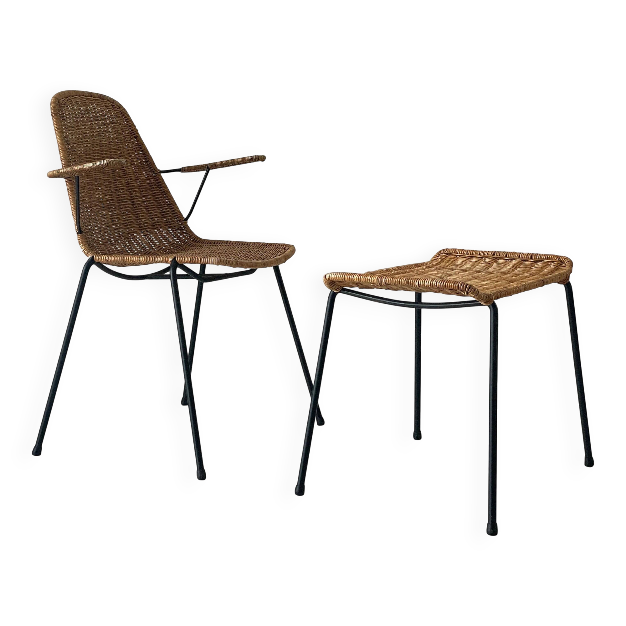 Wicker armchair and footrest, Germany, 1960s