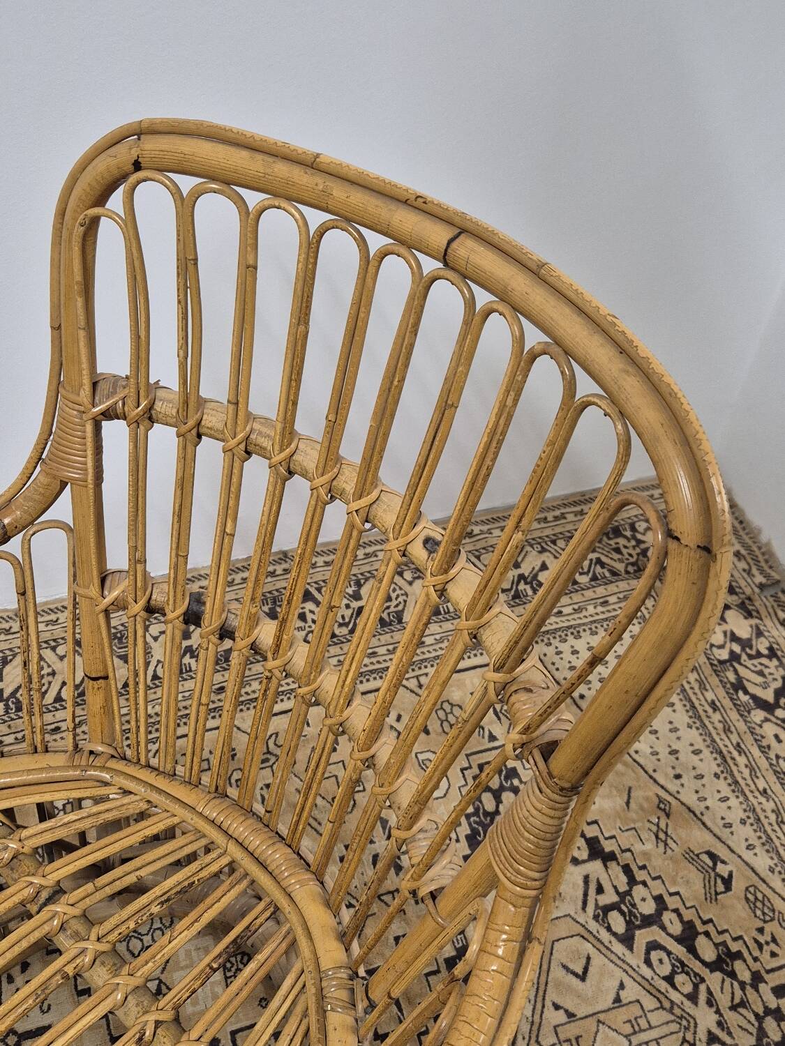 Fauteuil en Rotin Bambou vintage 1950s design -H85cm