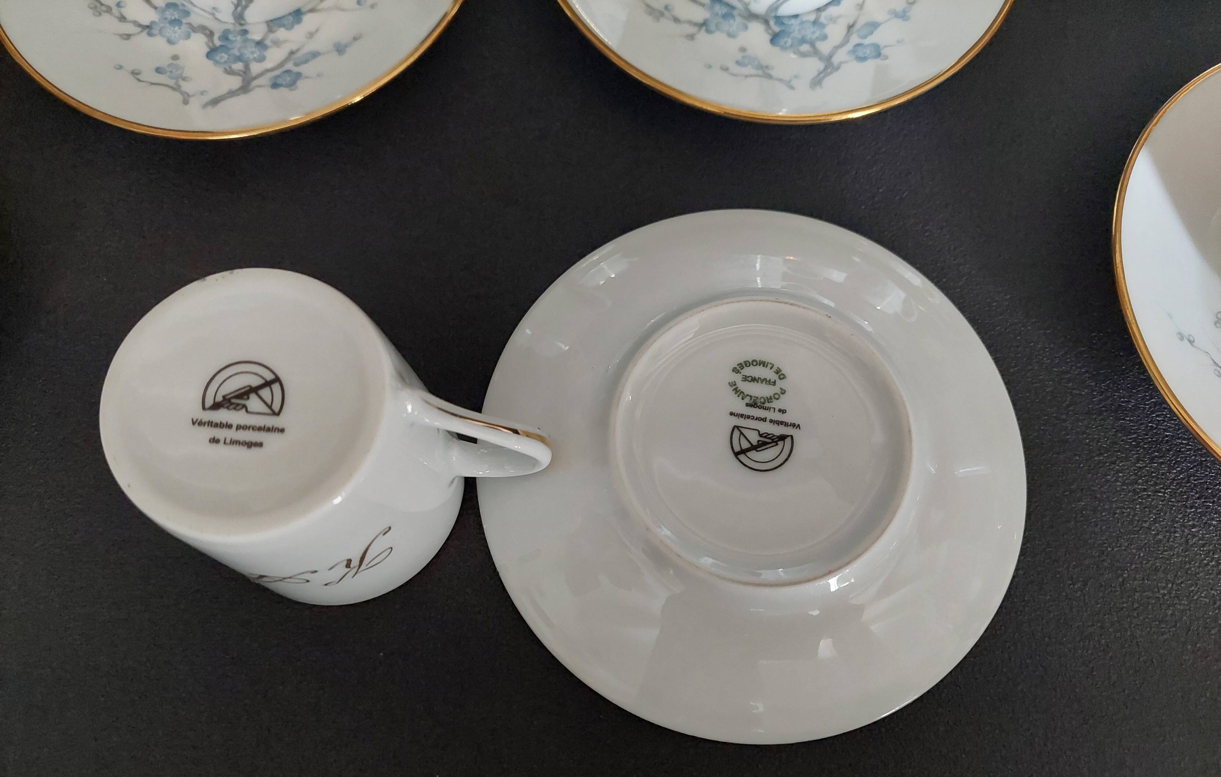 Eight-cup coffee service and creamer, Limoges porcelain, monogrammed