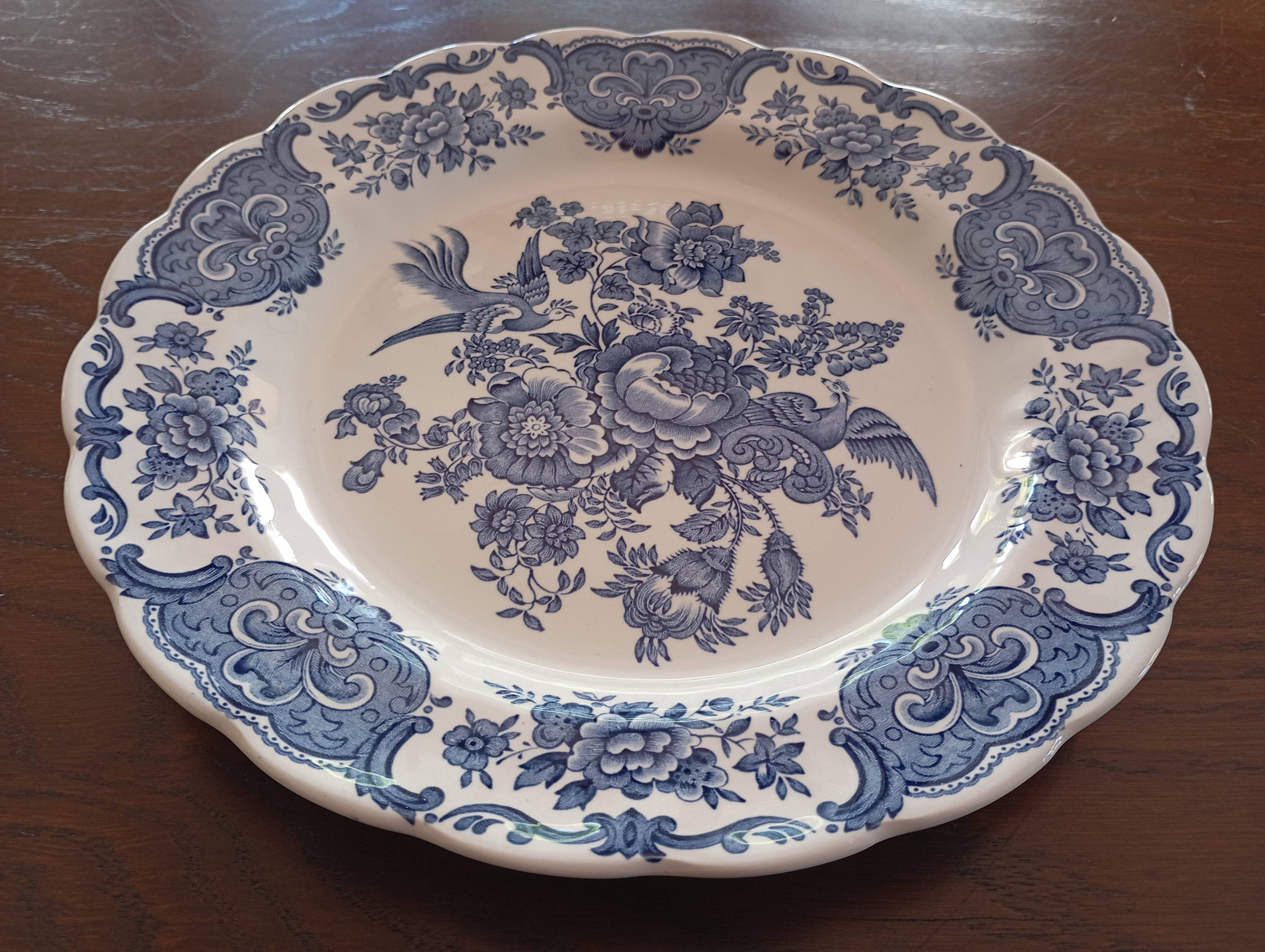Assiettes plates anglaises Ridgway 'Windsor' bleu & blanc