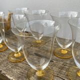 7 glasses with crystal stemmed yellow feet / cups