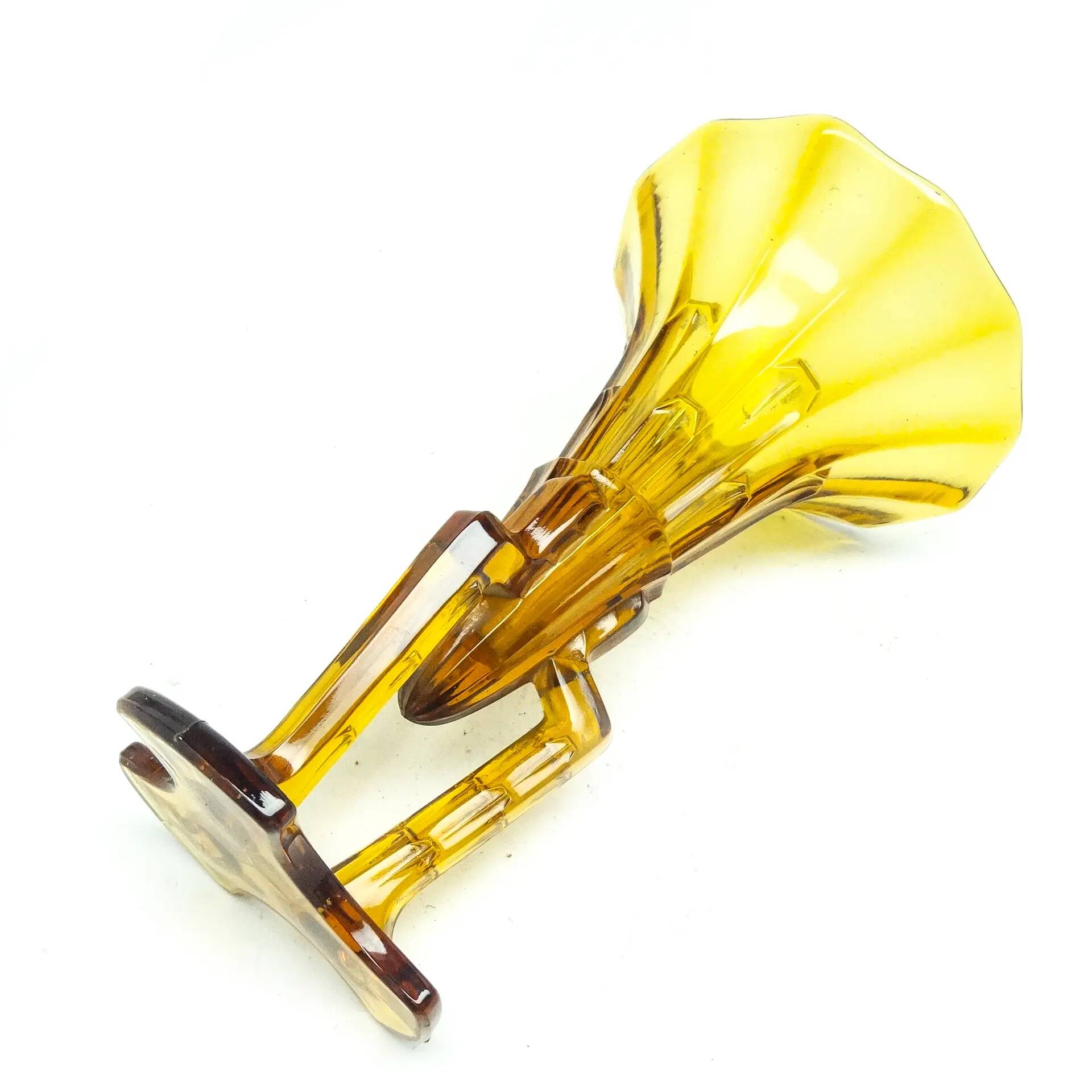 Art Deco vase, yellow glass, Stolzle glassworks, Czechoslovakia, 1930s