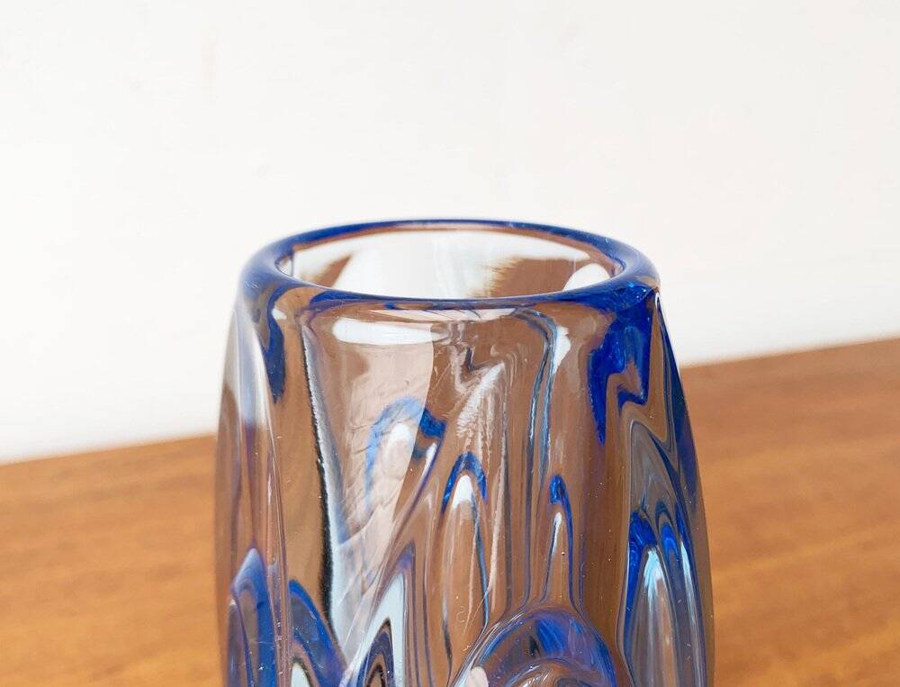 Blue glass vase model 914 mid-century by Rudolf Schröter for Rosice, 1950s