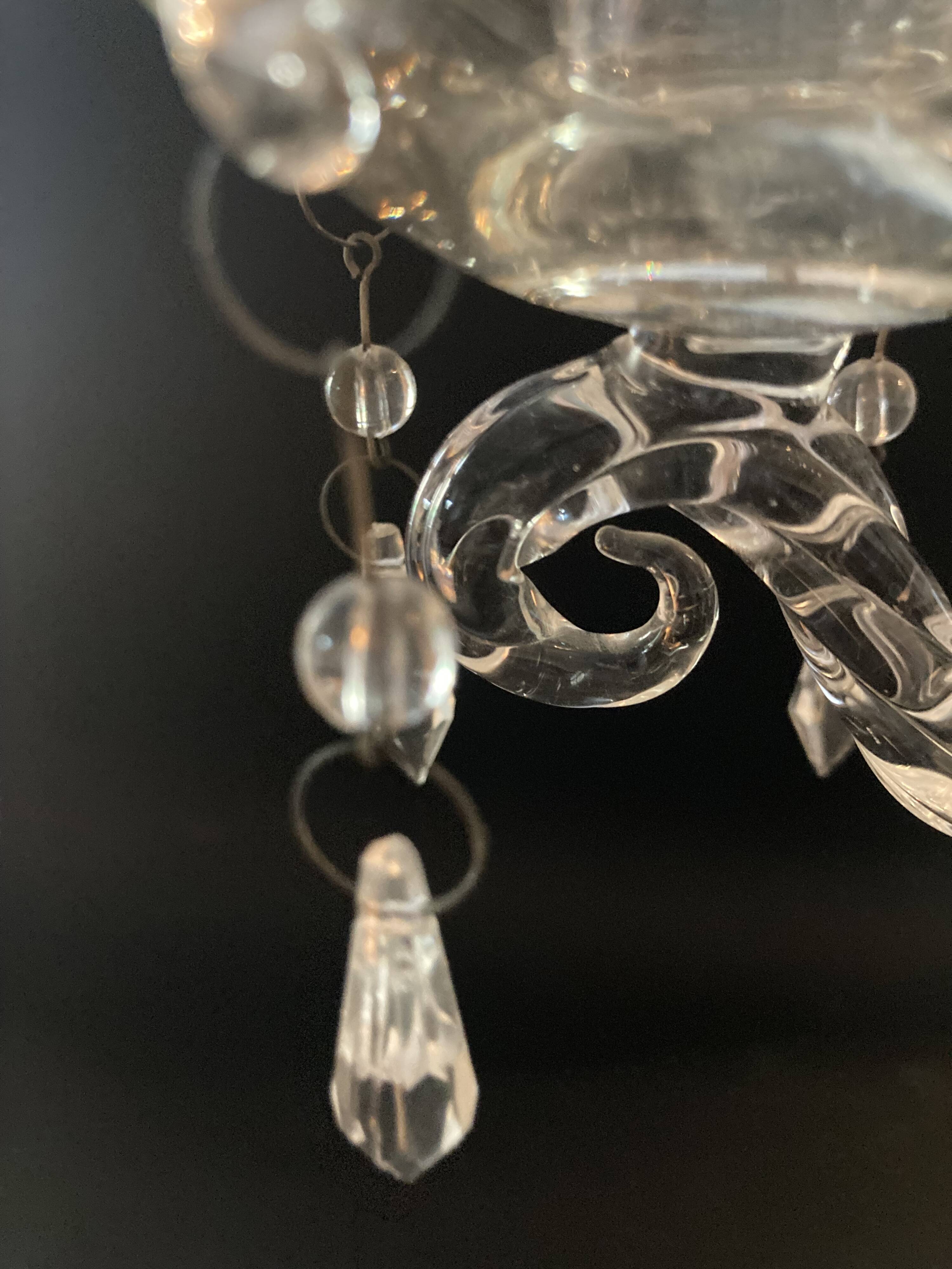 Antique twisted blown glass candle holder – 3 arms with tassels