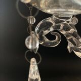Bougeoir ancien en verre soufflé torsadé – 3 bras avec pampilles