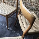 Set of 4 chairs by N.O. Møller solid oak and rope, Denmark, 1960's