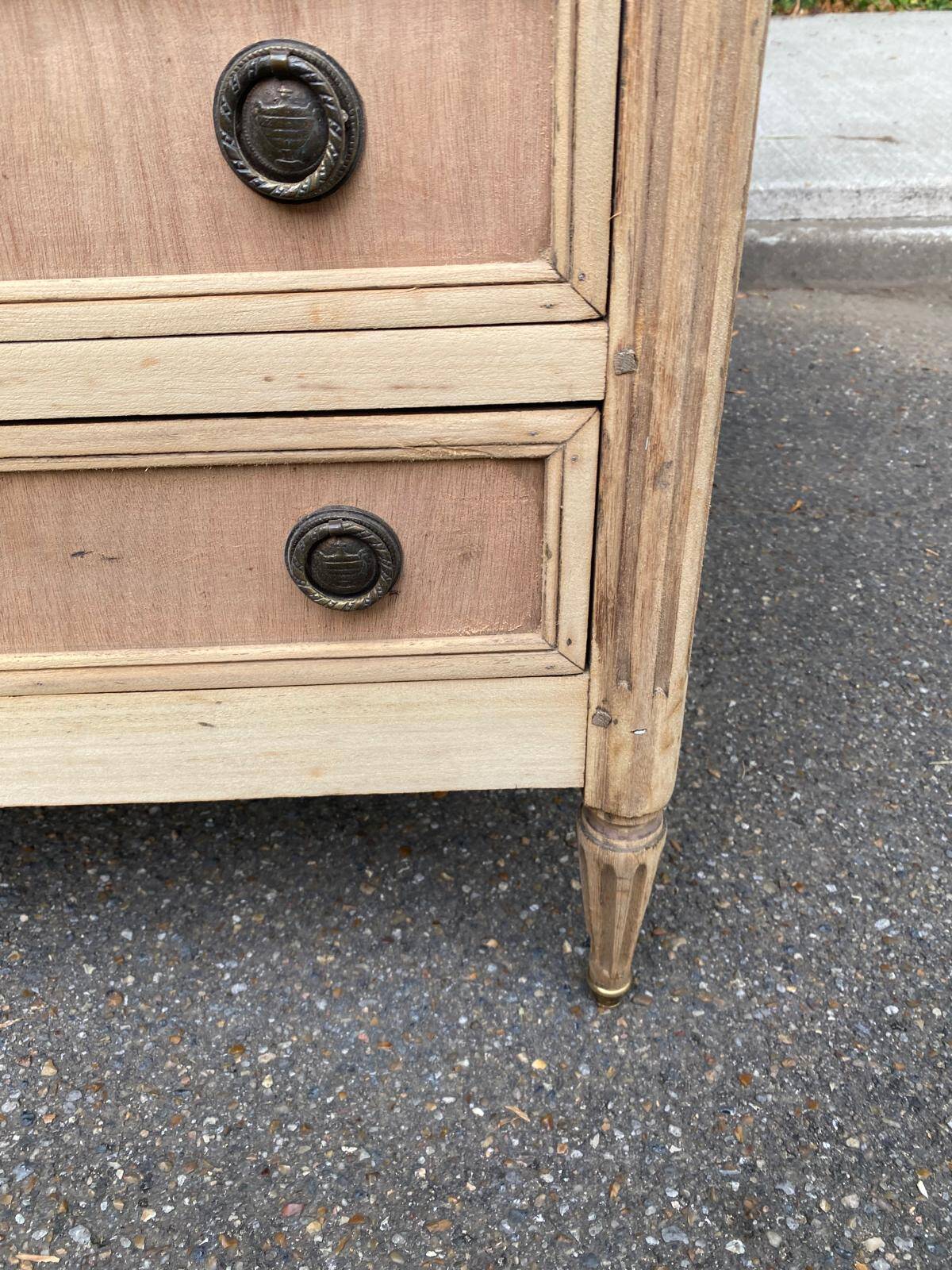 Secretary Louis XVI in stripped solid pine with a drop-down front and red leather, 1950.