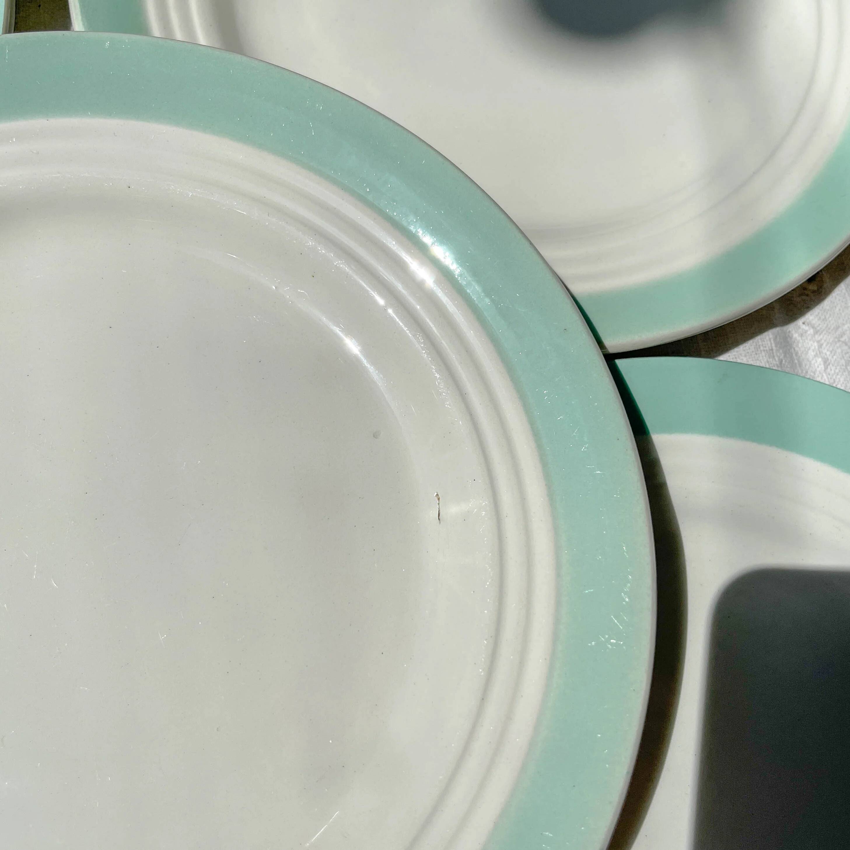 8 vintage French white and green porcelain plates from Céranord