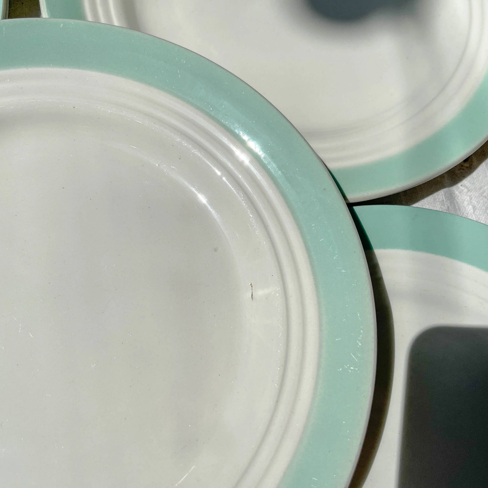 8 vintage French white and green porcelain plates from Céranord