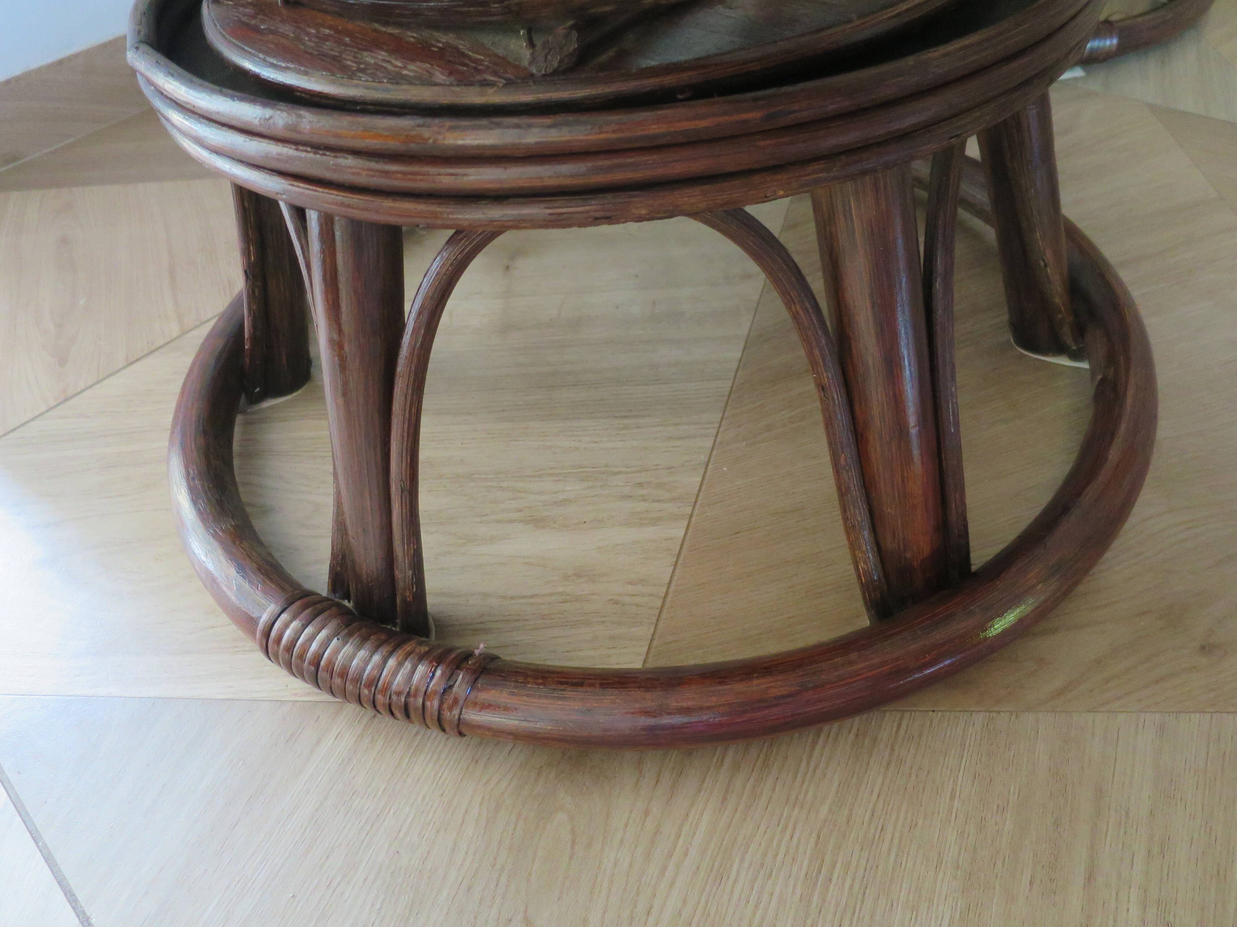 Vintage set of 2 swivel chairs in bamboo and rattan - Papasan shape