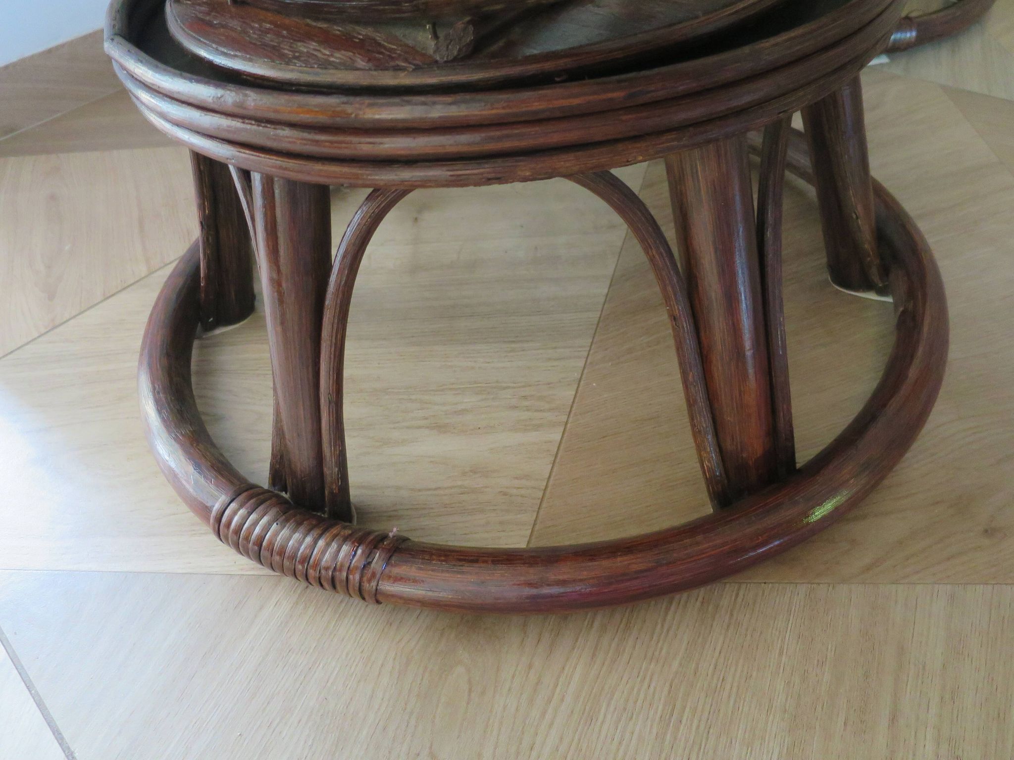 Vintage set of 2 swivel chairs in bamboo and rattan - Papasan shape