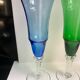 Set of 5 colorful champagne flutes feet worked 60-70s