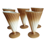 Set of 5 bormioli rocco embossed glass ice cream cups made in vintage Italy
