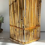 Vintage Wood and Wicker Cube Lamp