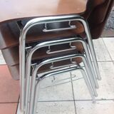 Suite of four chairs in teak color multiplis and chrome / vintage feet 60s-70s