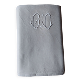 Drap ancien métis monogrammé GC style art déco  205x326 cm