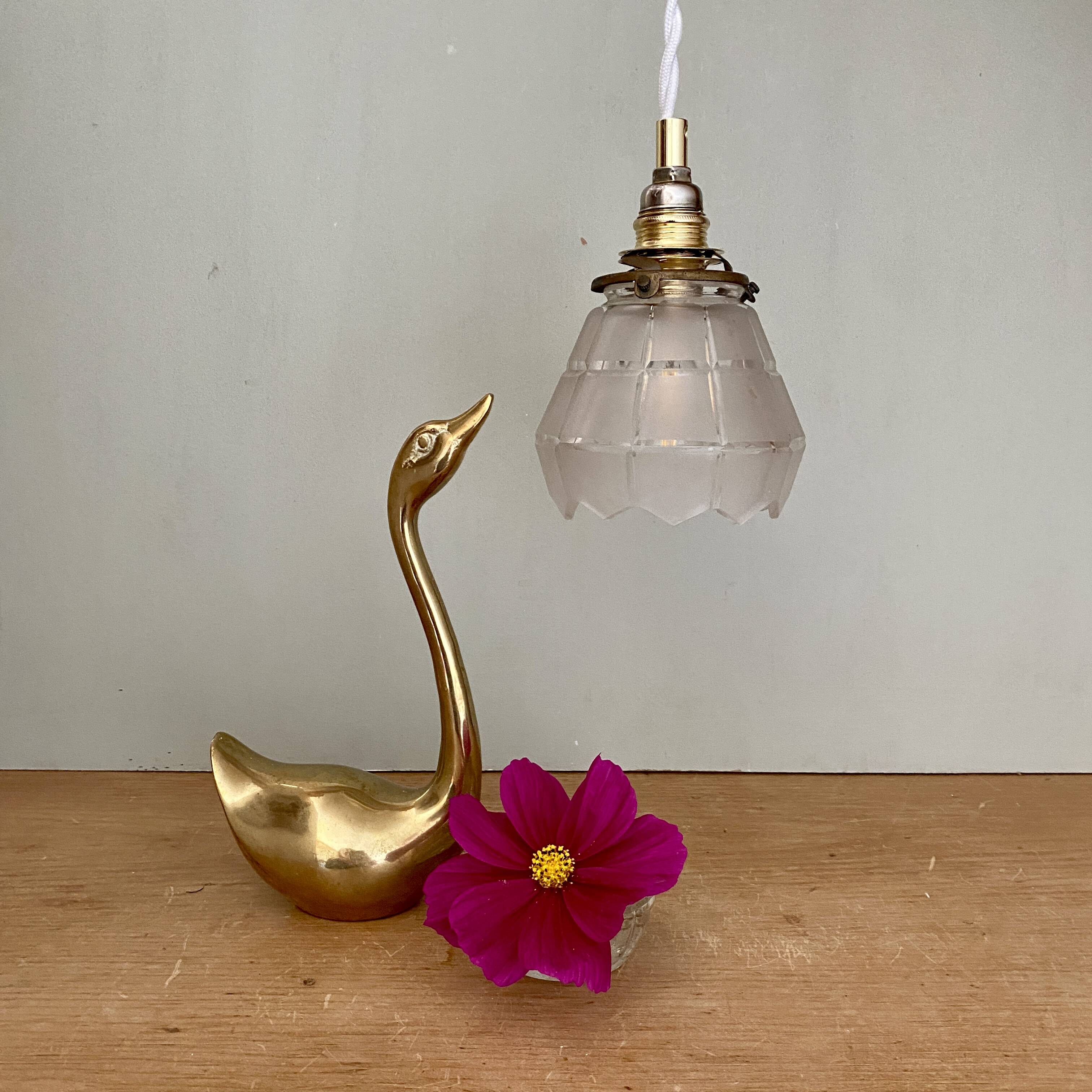 Vintage art deco tulip walking lamp in frosted glass