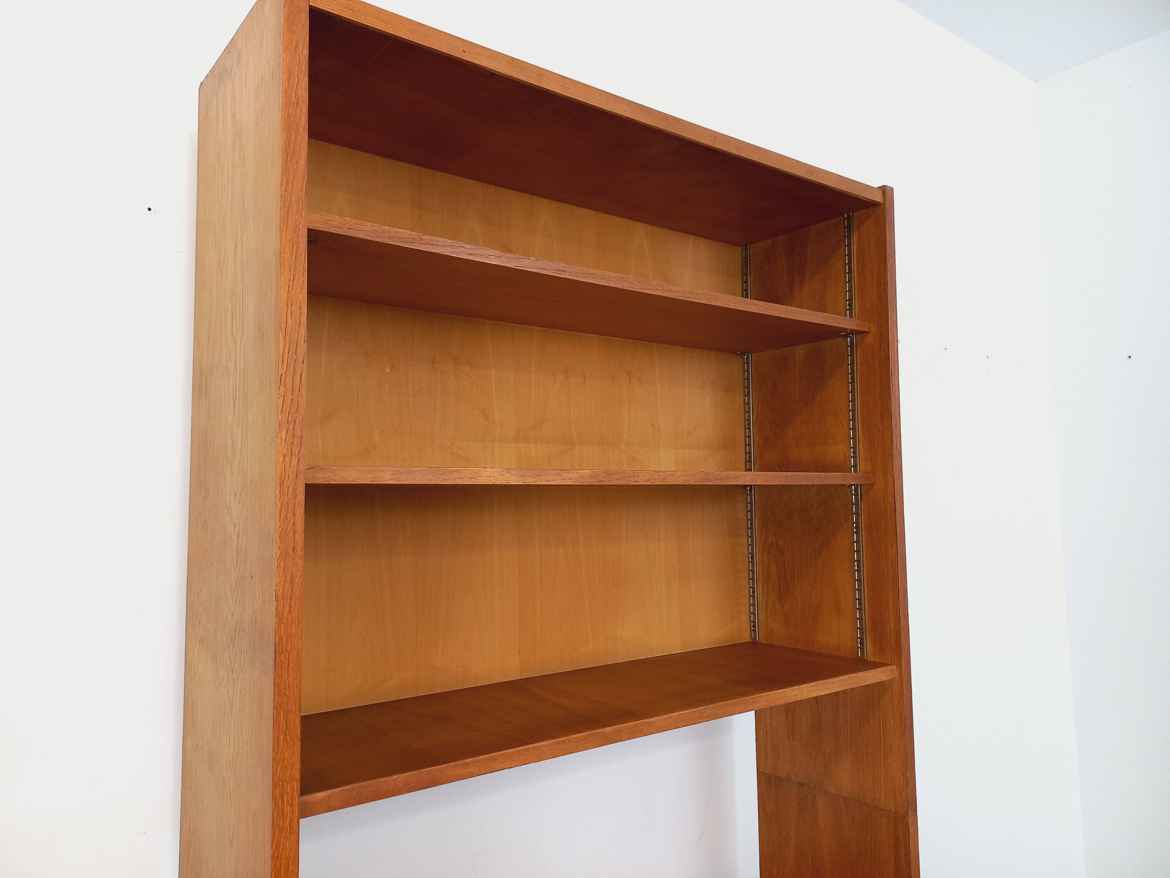 Large vintage oak wood bookcase shelf from the 50s 60s