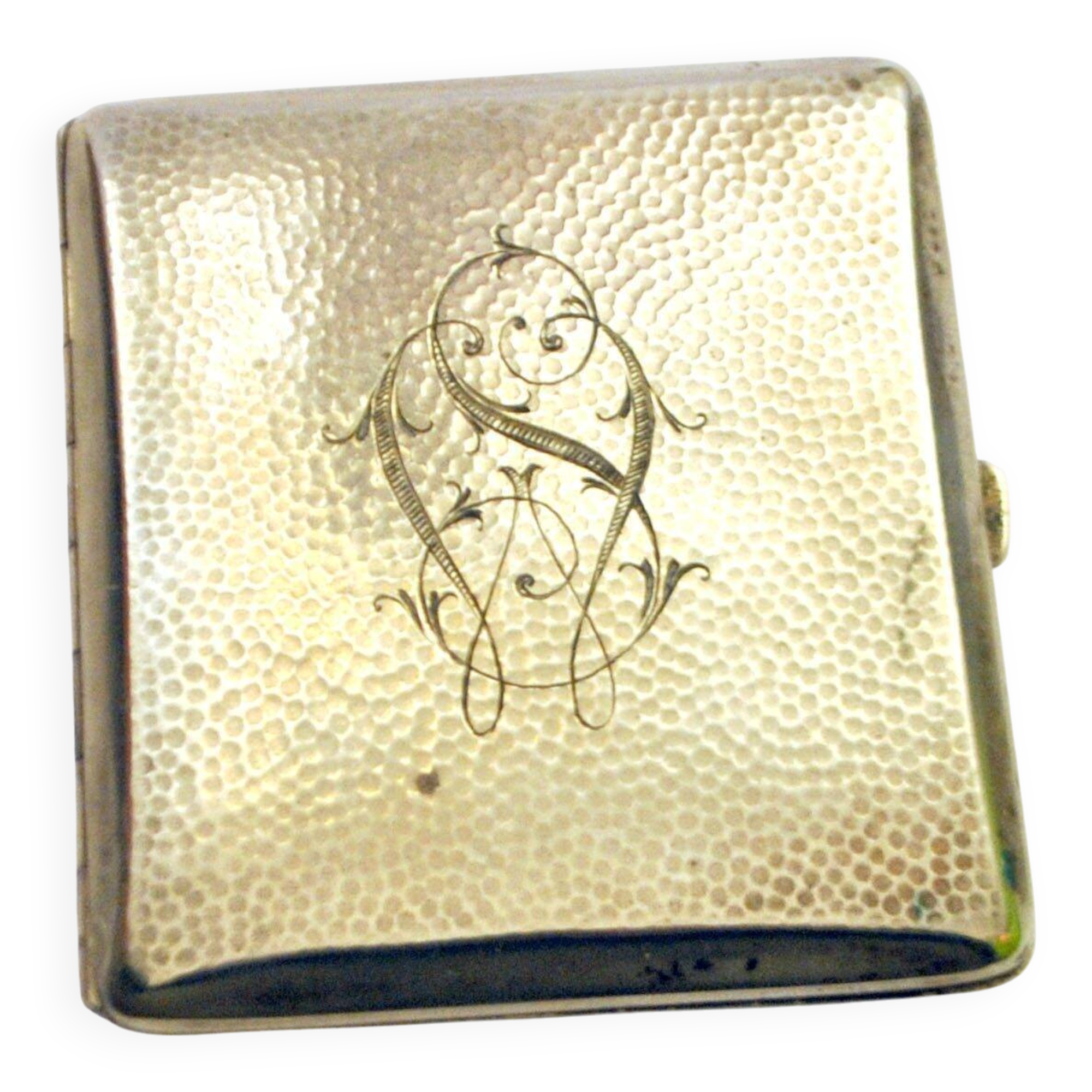 Art Deco cigarette case, alpaca cigarette holder with WS monogram.