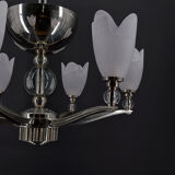 Lustre chromé Art Deco Moderniste à 6 branches, France, circa 1930