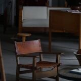 Pair of Spanish brutalist armchairs from the 1960s, wood and leather.