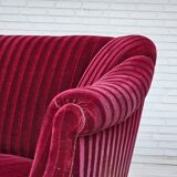 1950s, Danish 2-seater sofa, red furniture velour, ash wood legs.