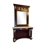 Italian Empire Mahogany and Parcel Gilt Console with Mirror and Carrara Marble Top, Late 18th Century