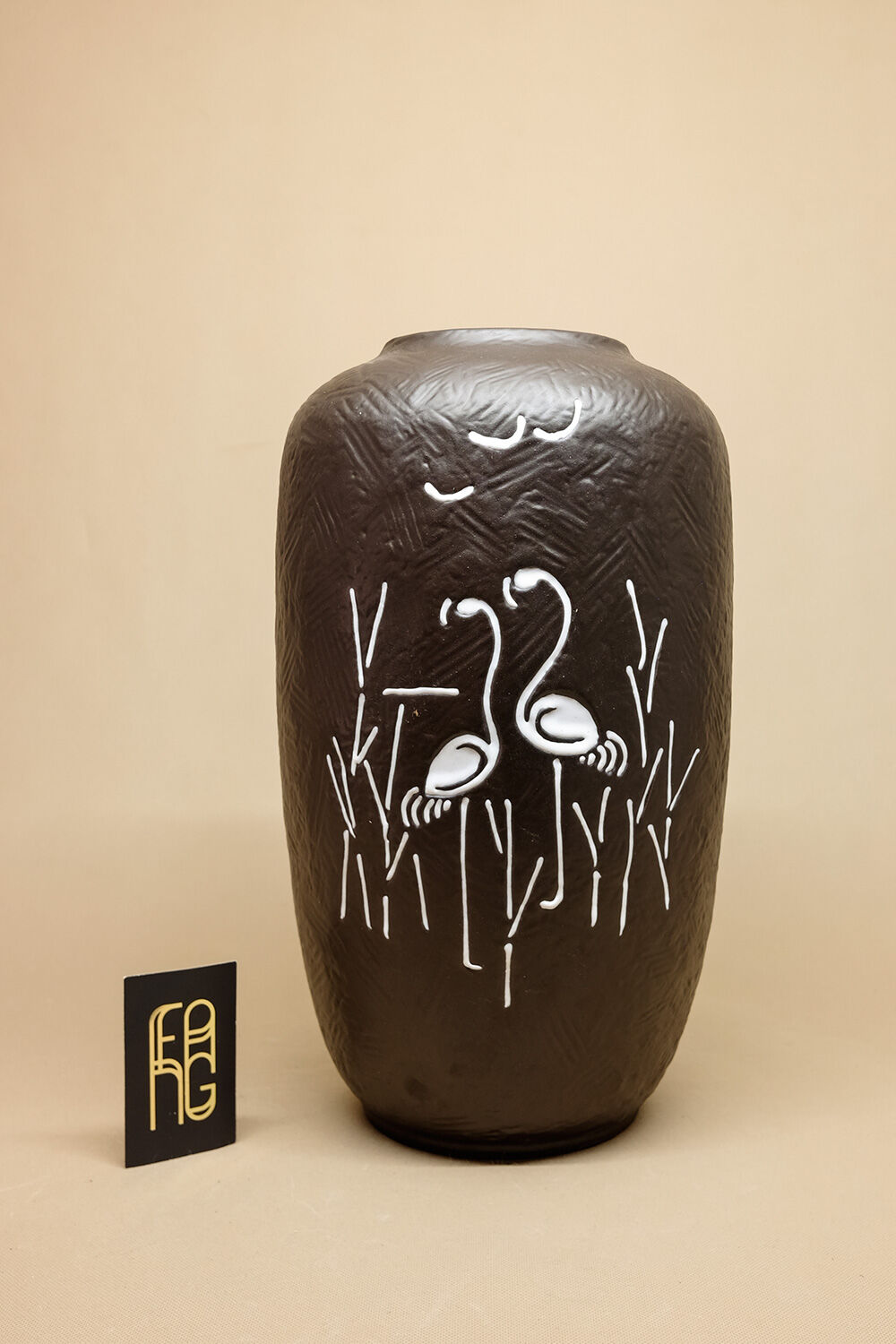 Ceramic vase with flamingo decor, 1950s