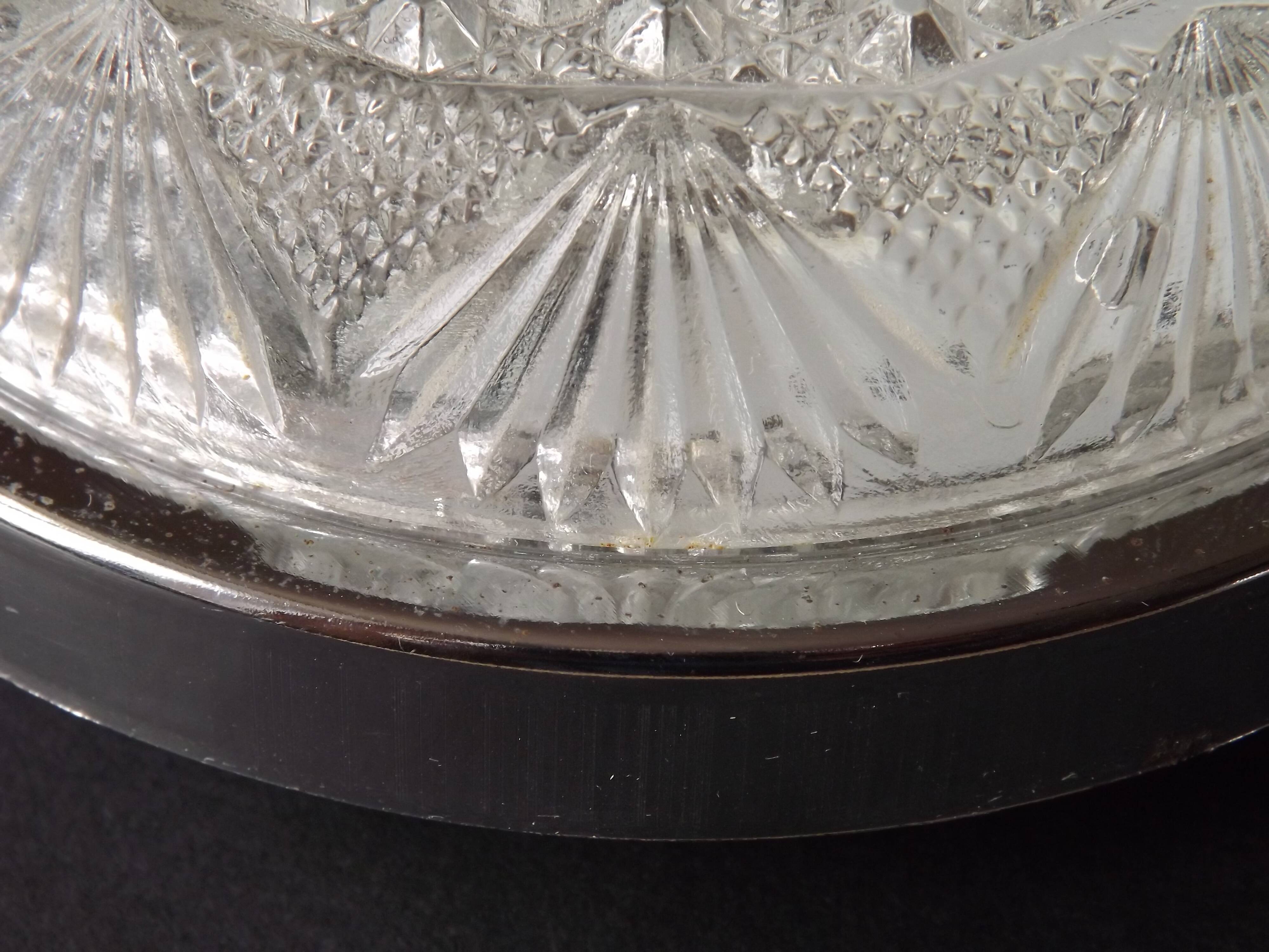 Pair of French Vintage Semi-Flush Cut Glass and Silver Metal Wall Lights