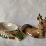 Lot de 3 terrines animalières en faïence vintage Michel Caugant. 1970