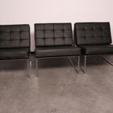 Set of 3 lounge chairs in black leather - model 024 - by Kho Liang Ie for Artifort - The Netherlands