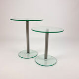 Set of 2 postmodern glass and steel side tables, 1990s