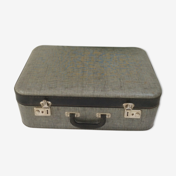 Ancienne valise grise en carton vintage