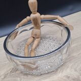 Chiseled glass salad bowl with metal rim