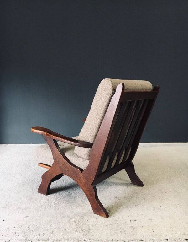 Rustic X Frame Lounge Chairs, Belgium, 1950s, Set of 2