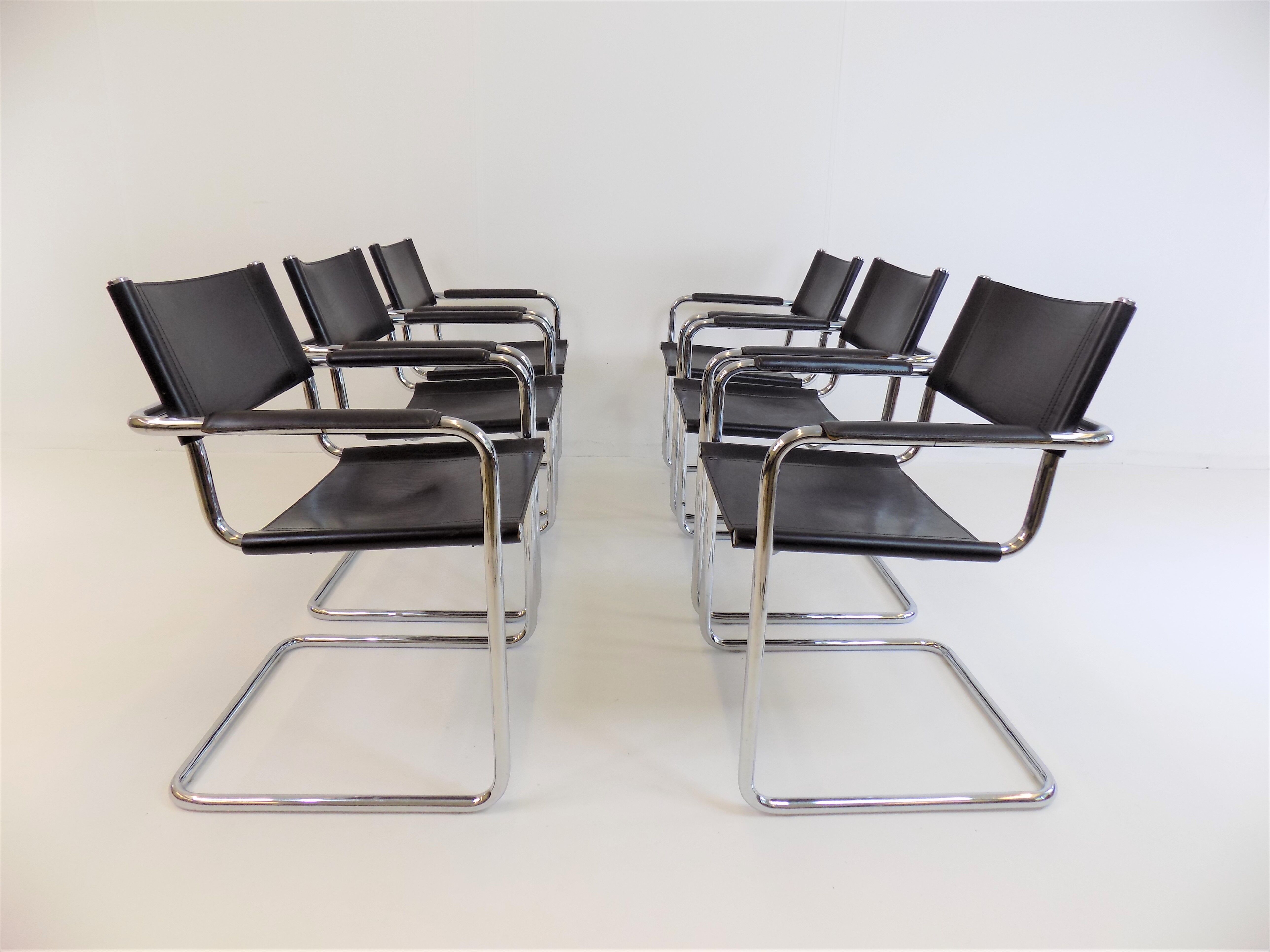 Set of 6 leather cantilever chairs