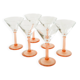 Set of 6 stemmed cocktail glasses, Rose, Made in France, 1970
