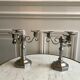 Duo of 3-spoke brass candlesticks art deco 30s