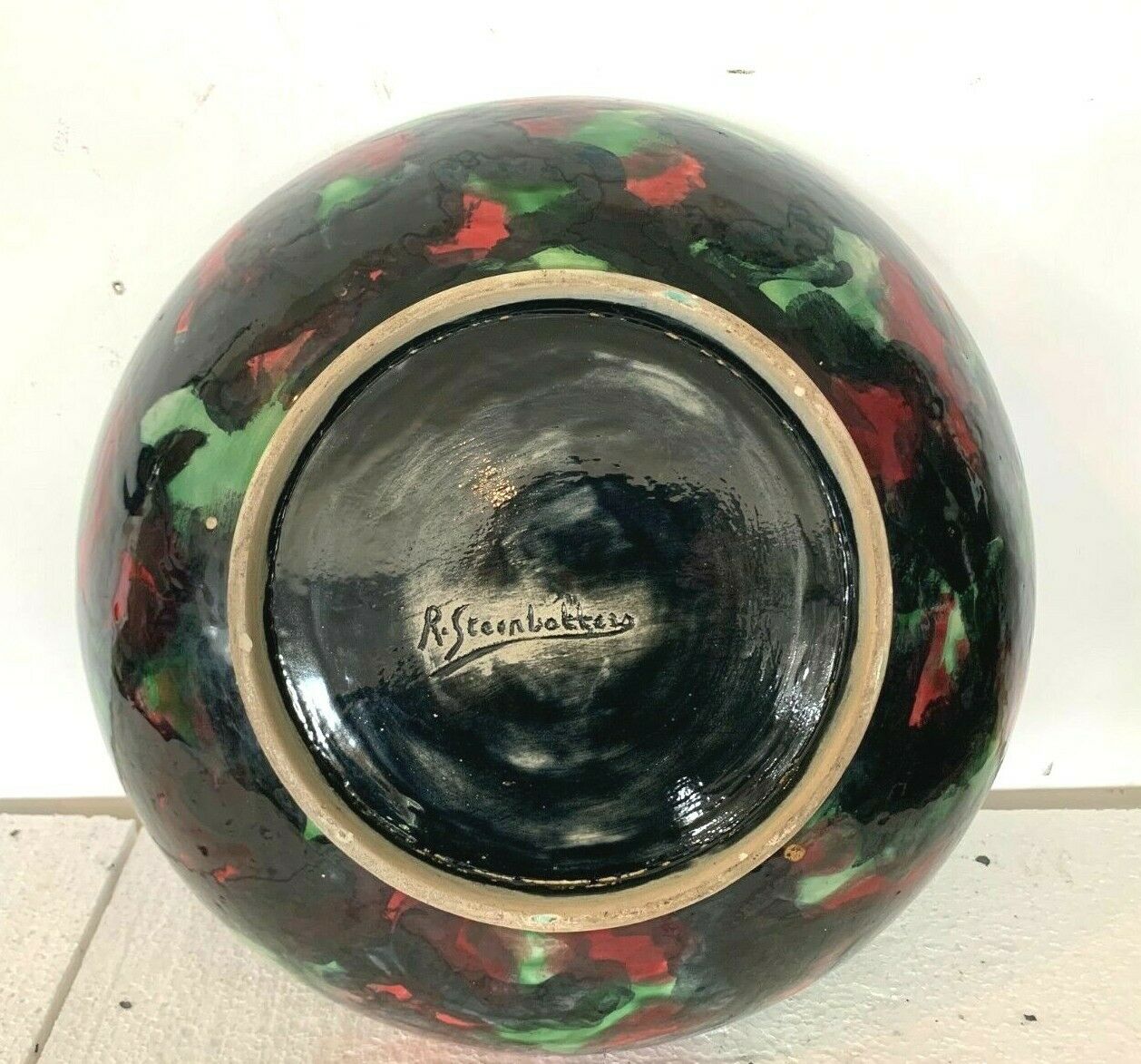 Enamelled ceramic dish by R Steenbakkers 70s