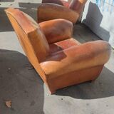 Pair of club chairs with mustaches in havana leather in their juices circa 1930