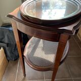 Fixed mahogany serving table, removable glass top