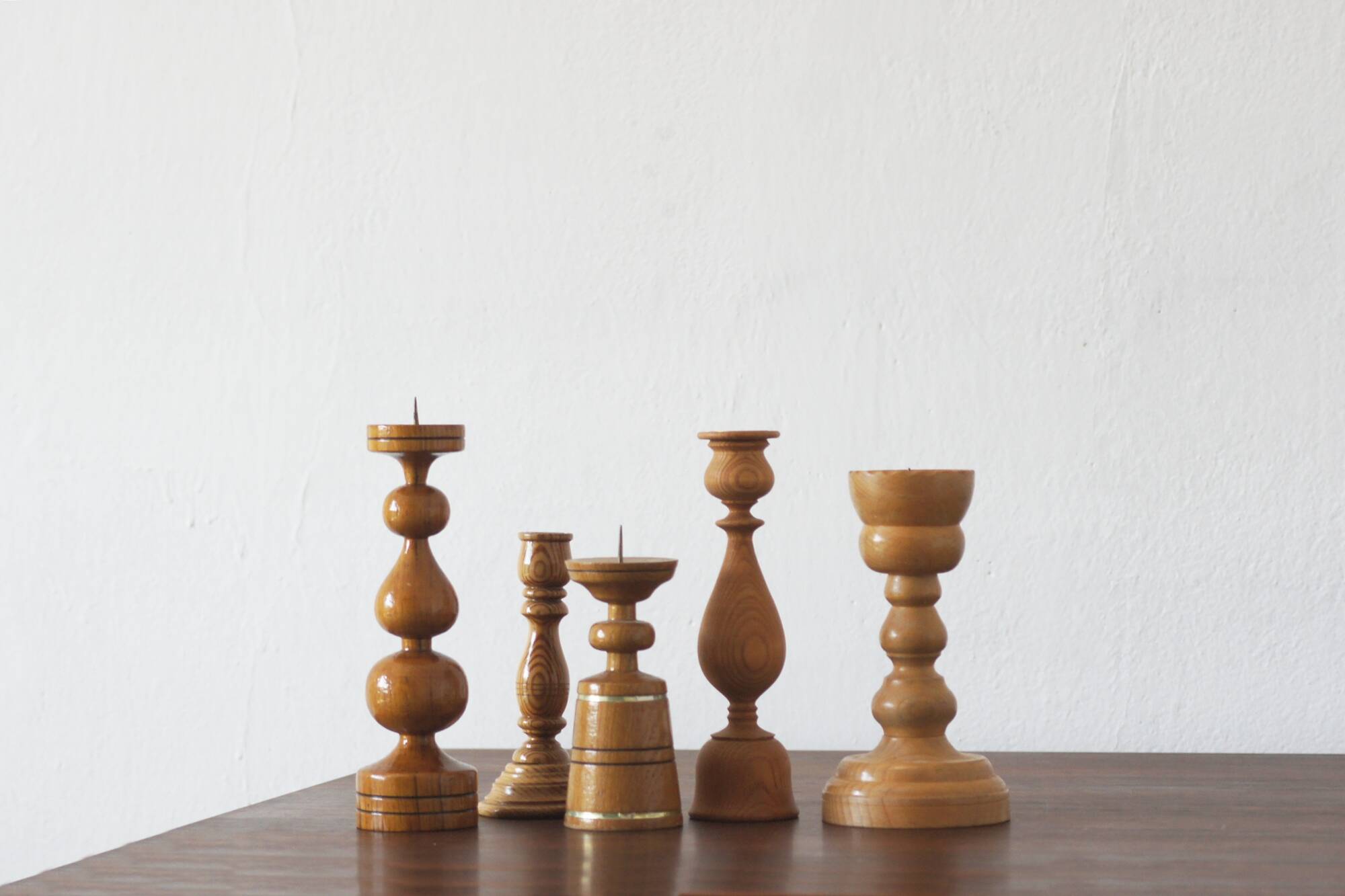 Scandinavian Wooden Candleholders, Set of 5