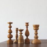 Scandinavian Wooden Candleholders, Set of 5