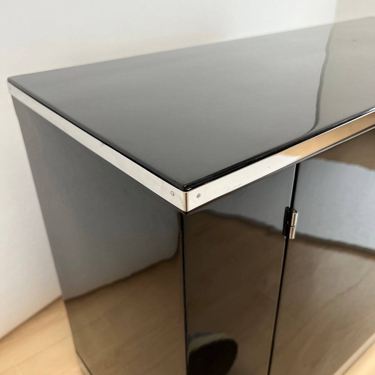 Art Deco Black Lacquered Lowboard with Chrome Fittings, France, 1930s