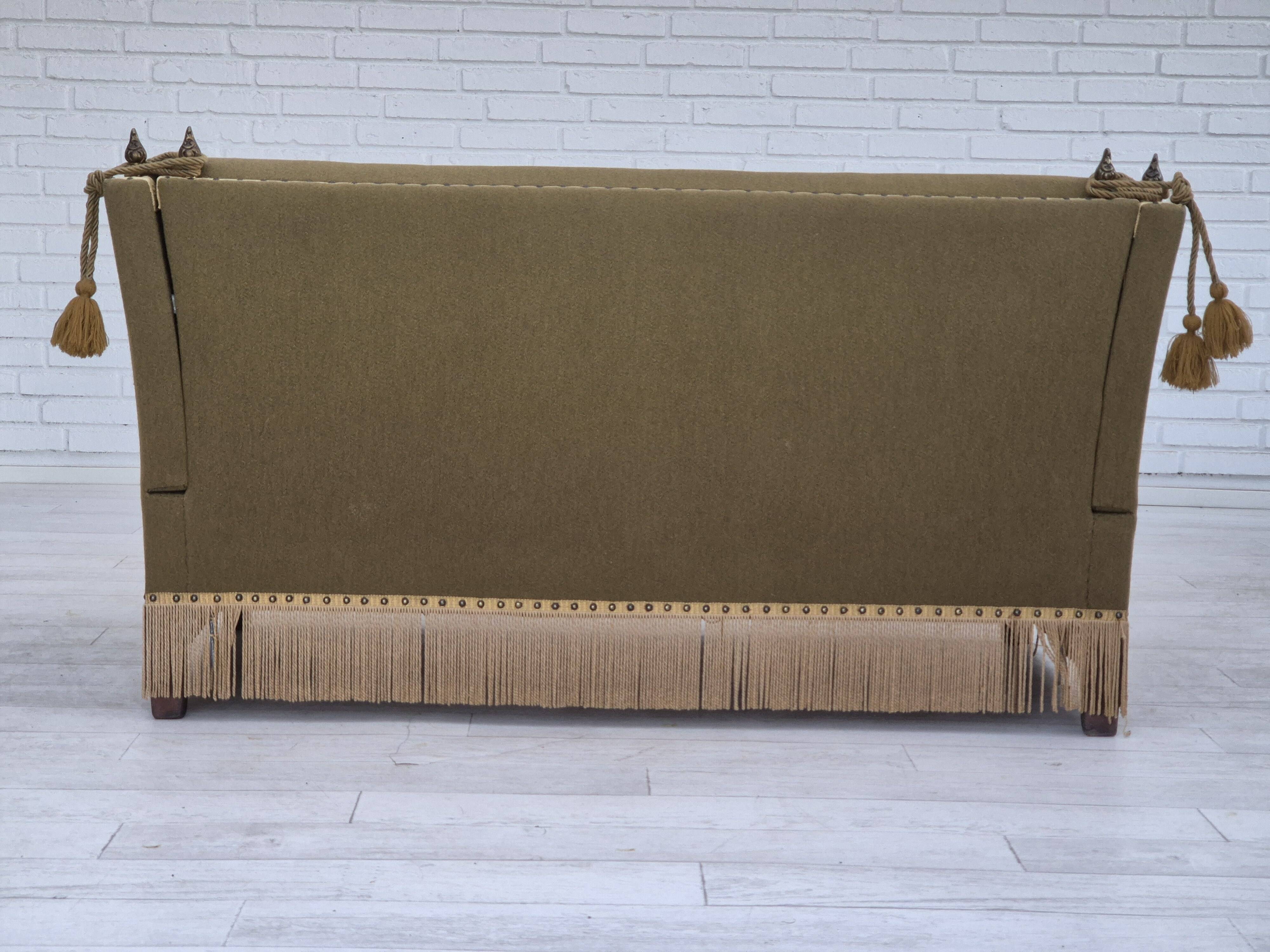 1960s, Danish velour 2 seater drop arm sofa, wool, original condition.