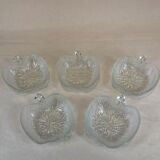 Salad bowl and cups set in molded glass, apple shape