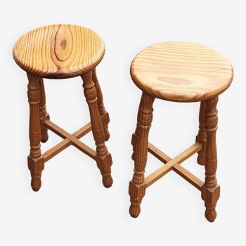 Pair of solid pine stools