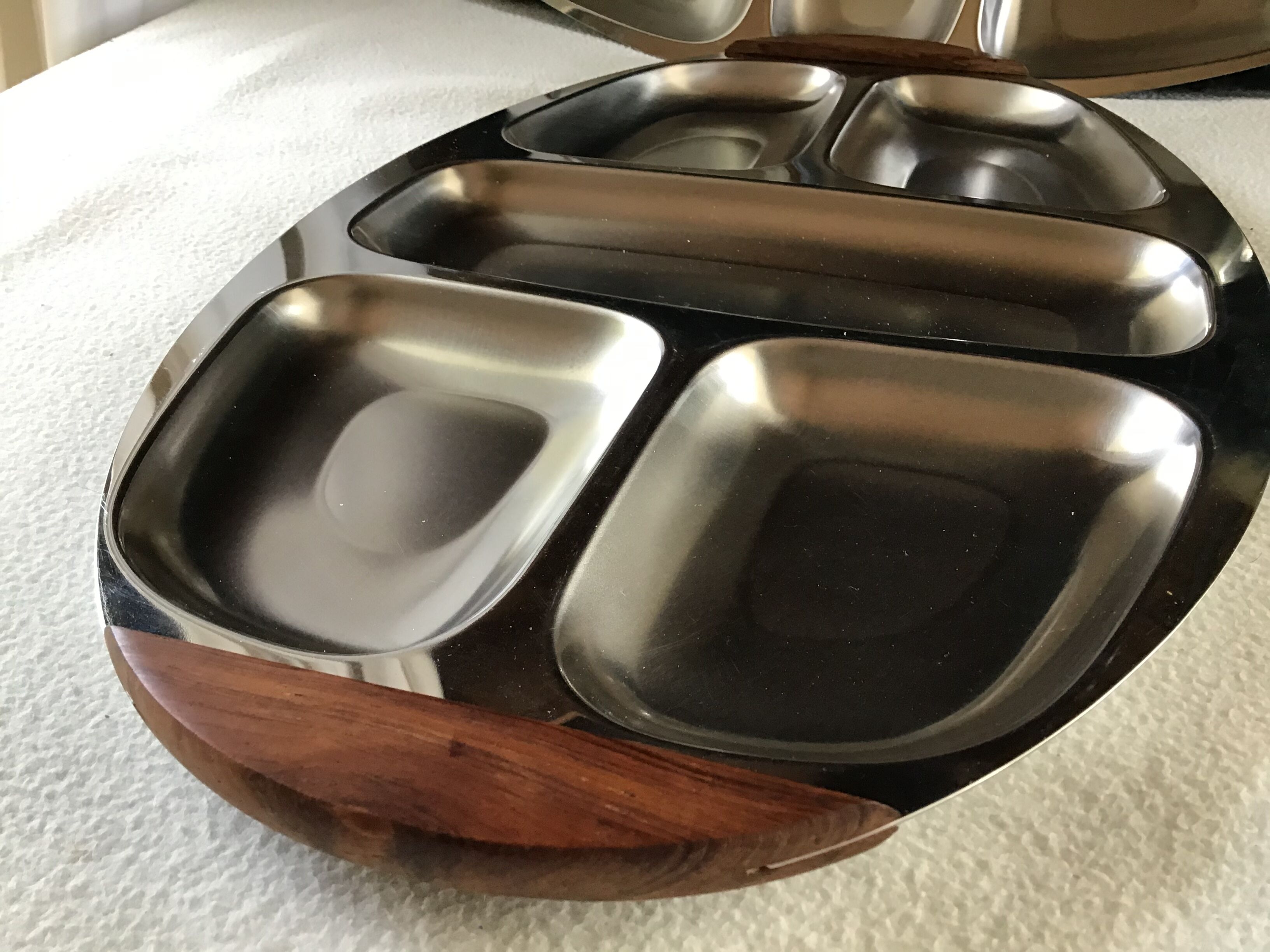 Stainless steel and teak compartmented tray