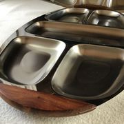 Stainless steel and teak compartmented tray
