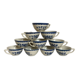 10 anciennes tasses faïence fleurs bleues pochoir